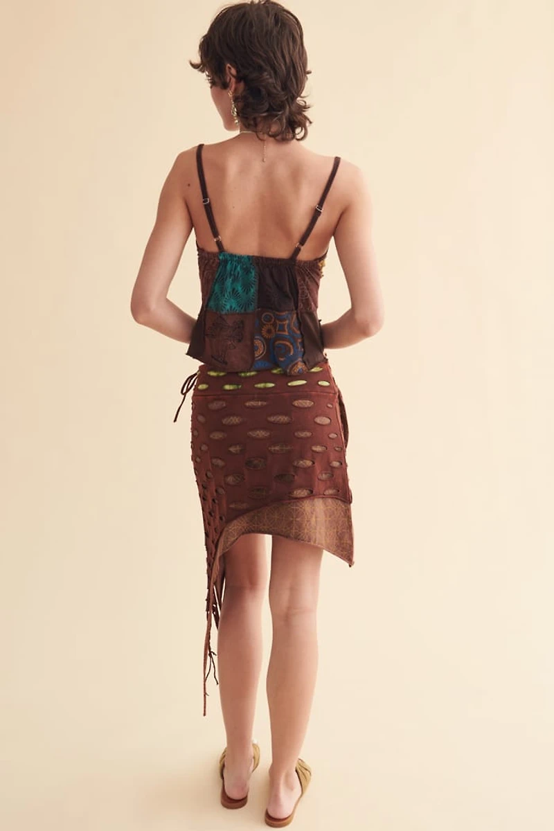 Brown Cutout Asymmetrical Mini Skirt
