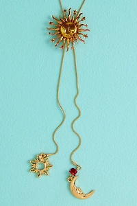 Gold Sun Red Shell Lariat Necklace