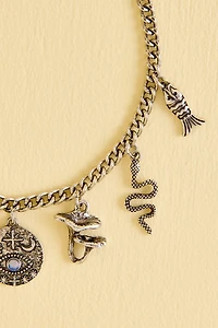 Silver Cat Mushroom Charm Chain Bracelet