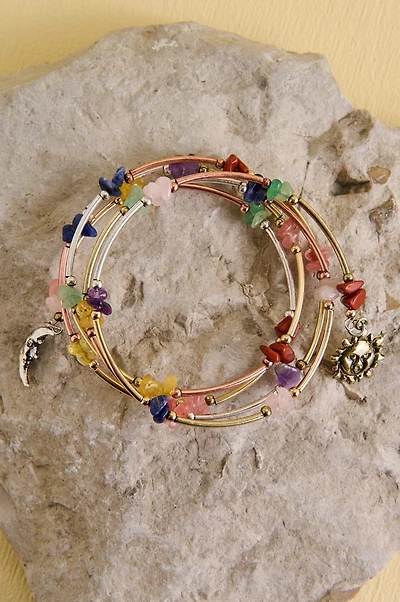 Genuine Stone Spiral Cuff Bracelet