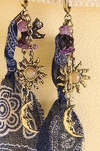 Amethyst Sun Moon Fabric Earrings
