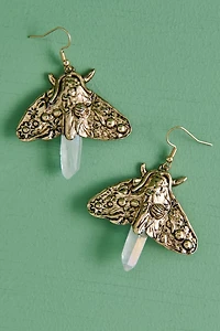 Quartz Gold Metal Moth Earrings