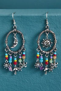 Silver Celestial Beaded Hoop Earrings