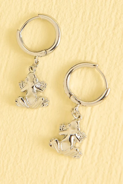Silver Frog Mini Hoop Earrings