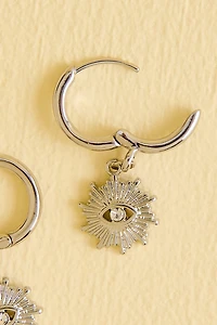 Silver Evil Eye Burst Mini Hoop Earrings