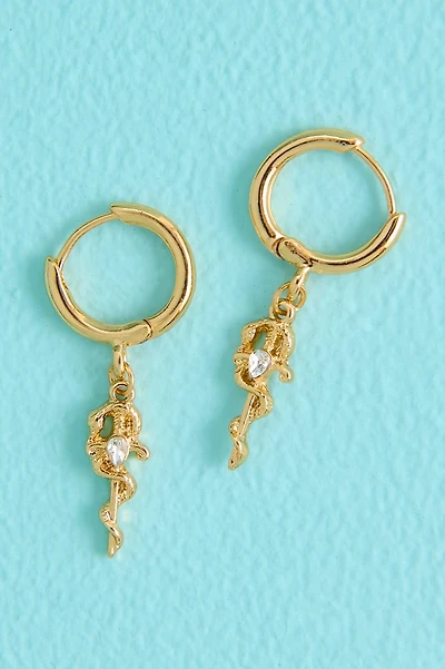 Gold Snake Dagger Mini Hoop Earrings