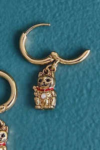 Gold Lucky Cat Mini Hoop Earrings