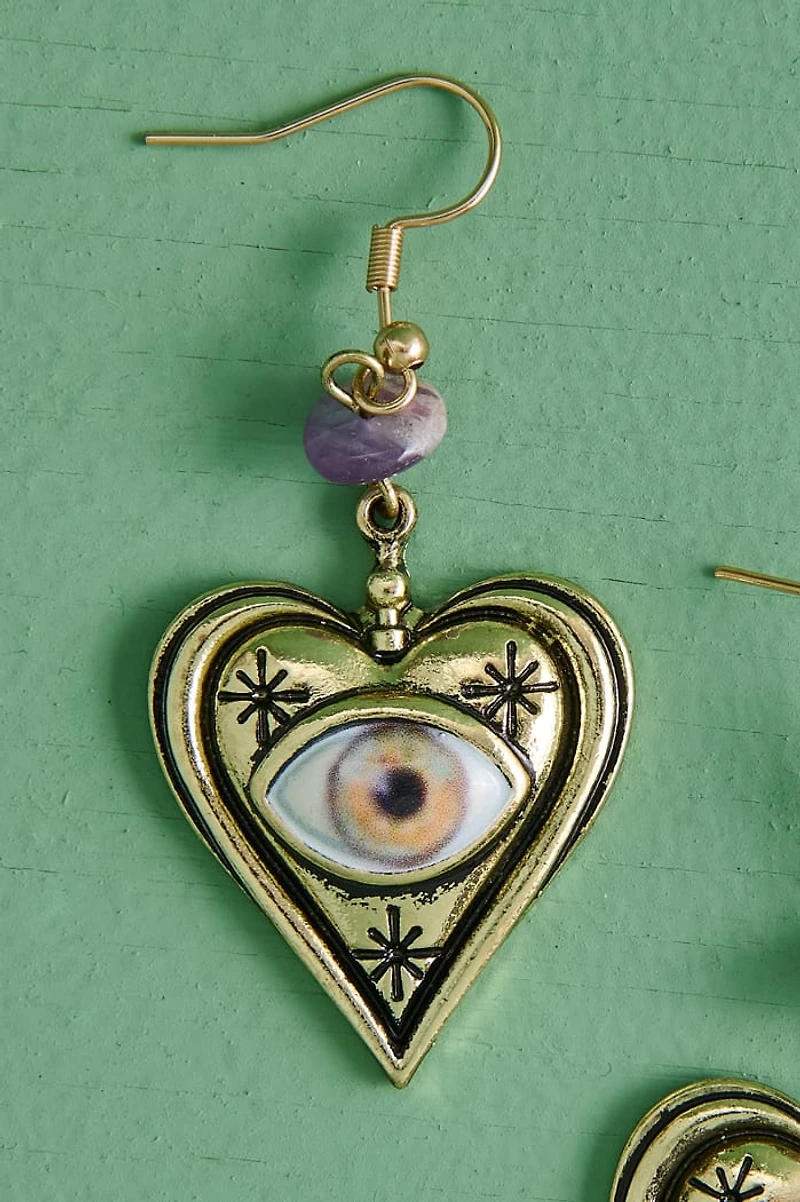 Amethyst Evil Eye Heart Earrings
