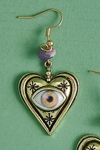 Amethyst Evil Eye Heart Earrings