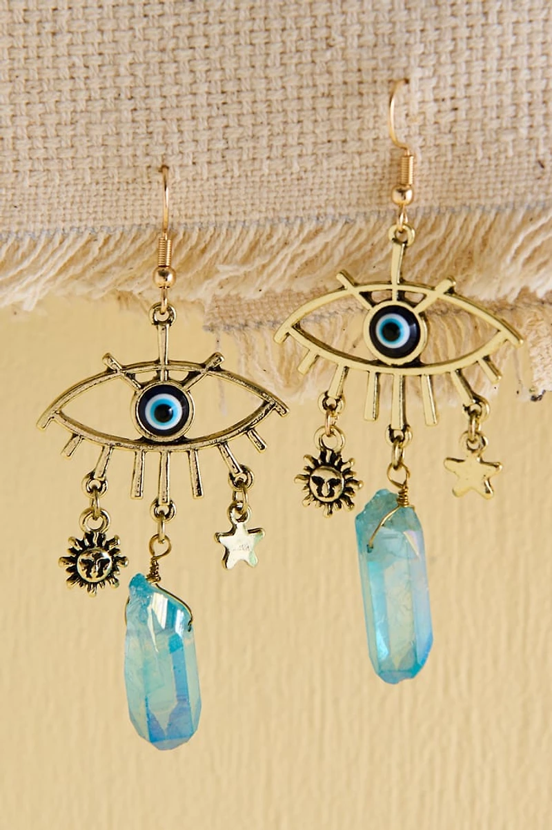 Blue Quartz Evil Eye Charm Earrings