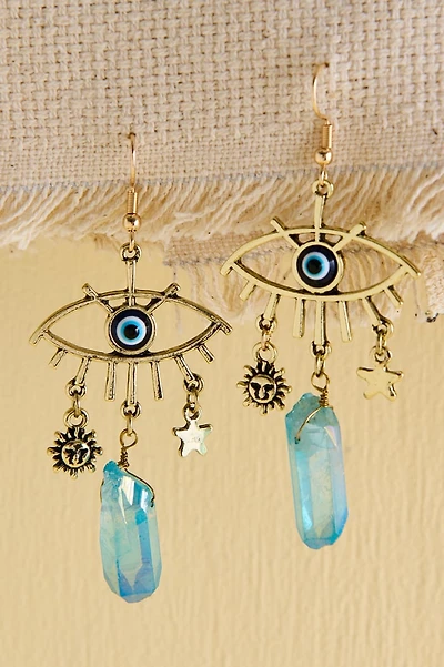 Blue Quartz Evil Eye Charm Earrings