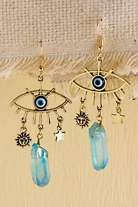 Blue Quartz Evil Eye Charm Earrings