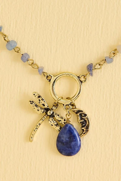 Sodalite Dragonfly Moon Beaded Necklace