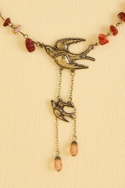 Red Agate Sparrow Beaded Necklace