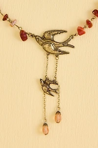 Red Agate Sparrow Beaded Necklace
