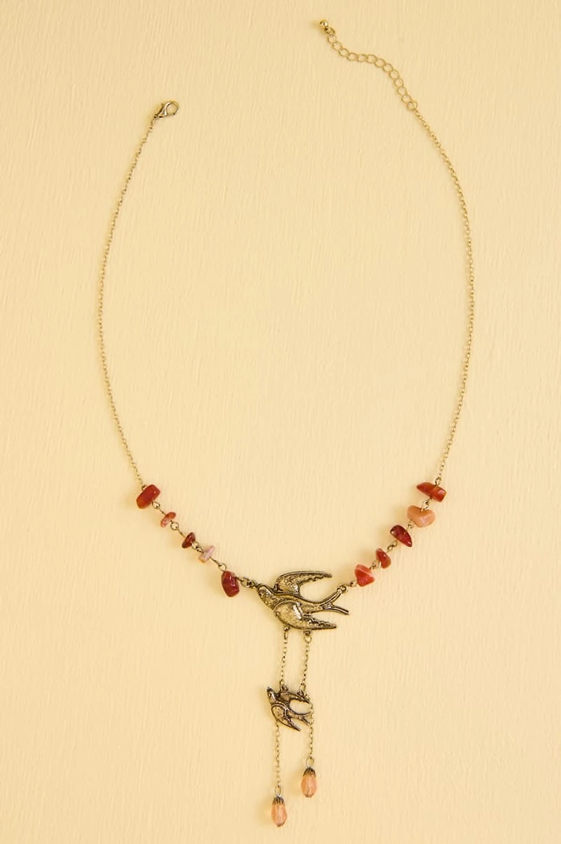 Red Agate Sparrow Beaded Necklace
