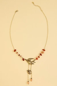 Red Agate Sparrow Beaded Necklace
