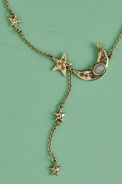 White Jade Starry Moon Lariat Necklace
