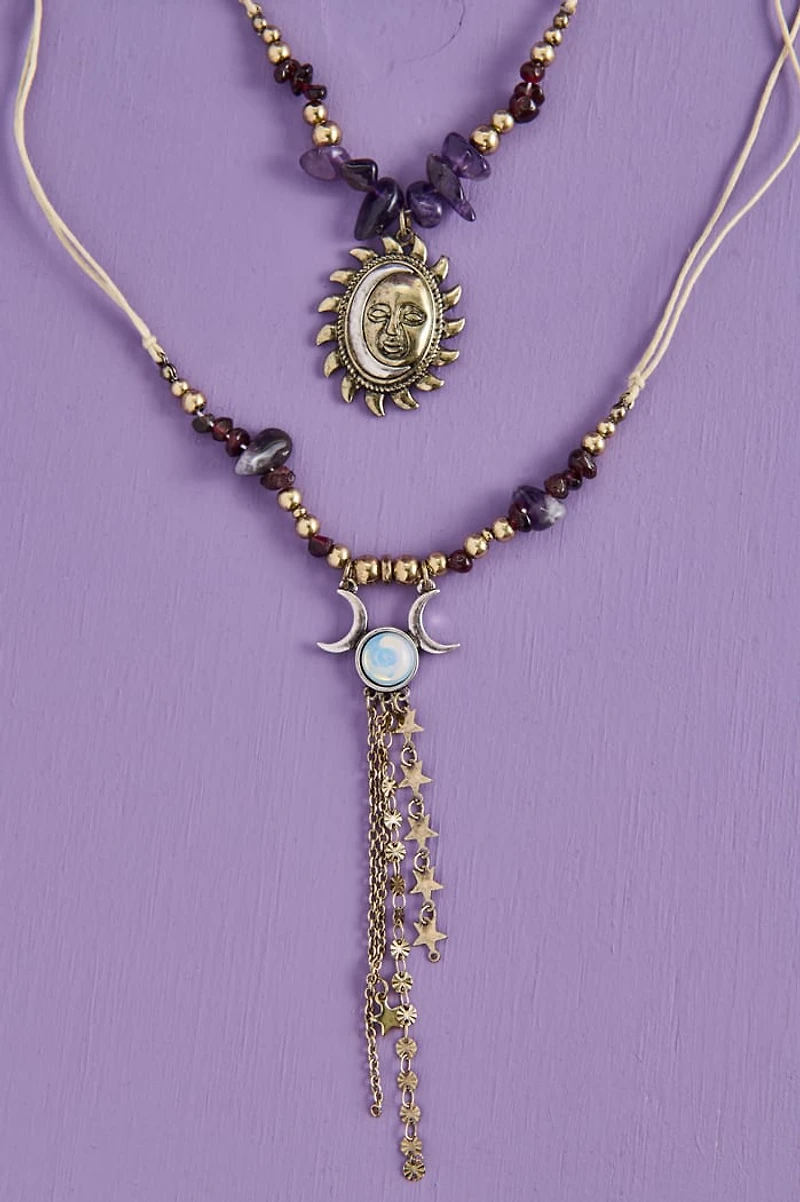 Multi Stone Western Moon Necklace Set