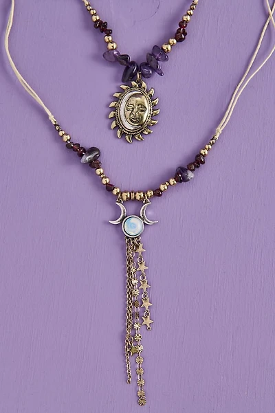 Multi Stone Western Moon Necklace Set