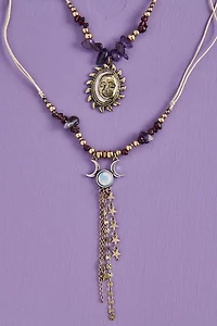 Multi Stone Western Moon Necklace Set