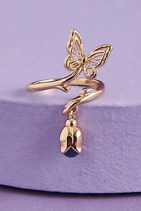 Dainty Butterfly Blue Glass Flower Ring