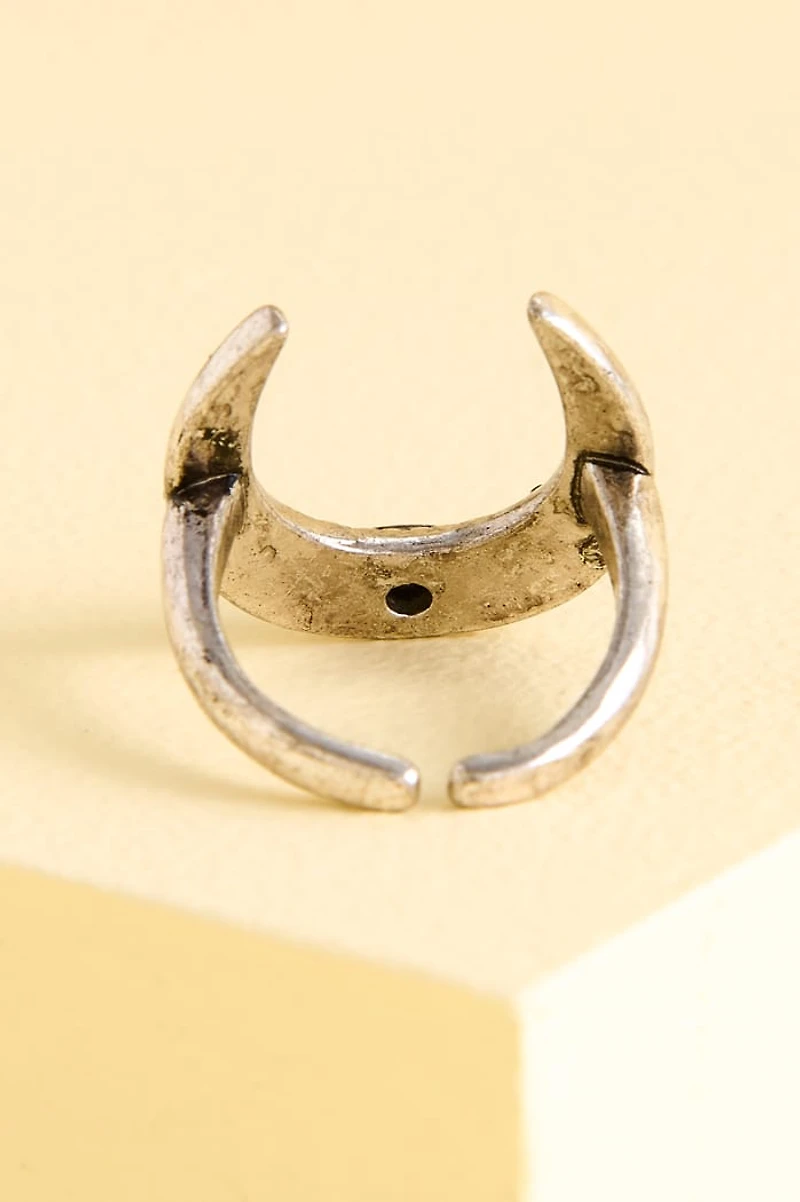 Silver Boho Eye Crescent Moon Ring