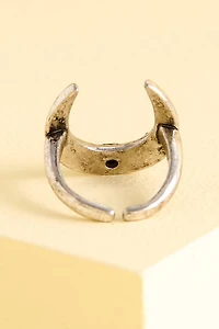 Silver Boho Eye Crescent Moon Ring