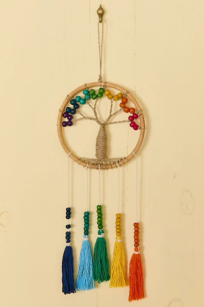 Rainbow Tree of Life Beaded Rattan Wall Hanging