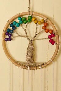 Rainbow Tree of Life Beaded Rattan Wall Hanging