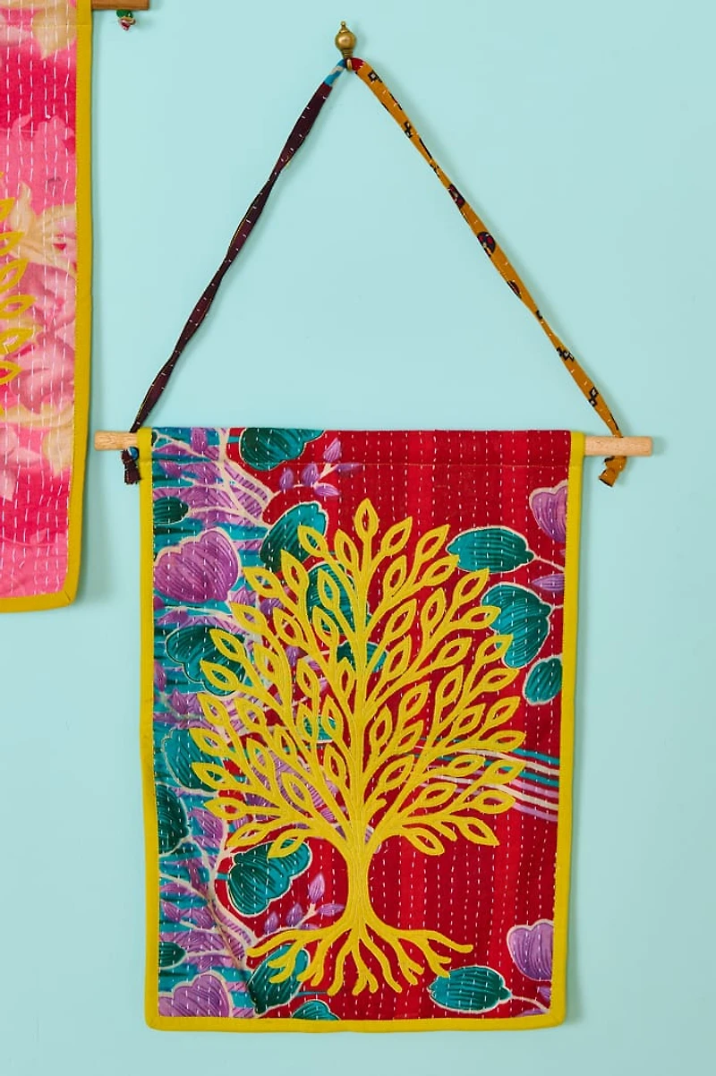 Assorted Tree of Life Kantha Fabric Banner