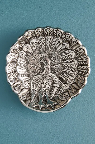 Silver Metal Peacock Catch All Dish