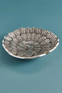 Silver Metal Peacock Catch All Dish