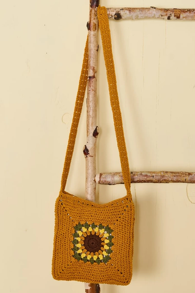 Sunflower Crochet Square Crossbody Bag