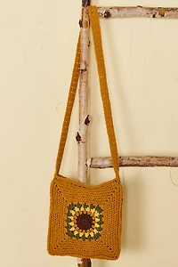 Sunflower Crochet Square Crossbody Bag