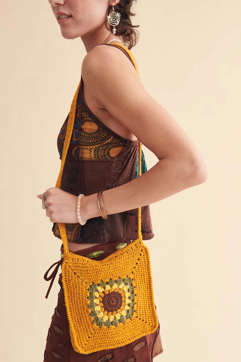 Sunflower Crochet Square Crossbody Bag