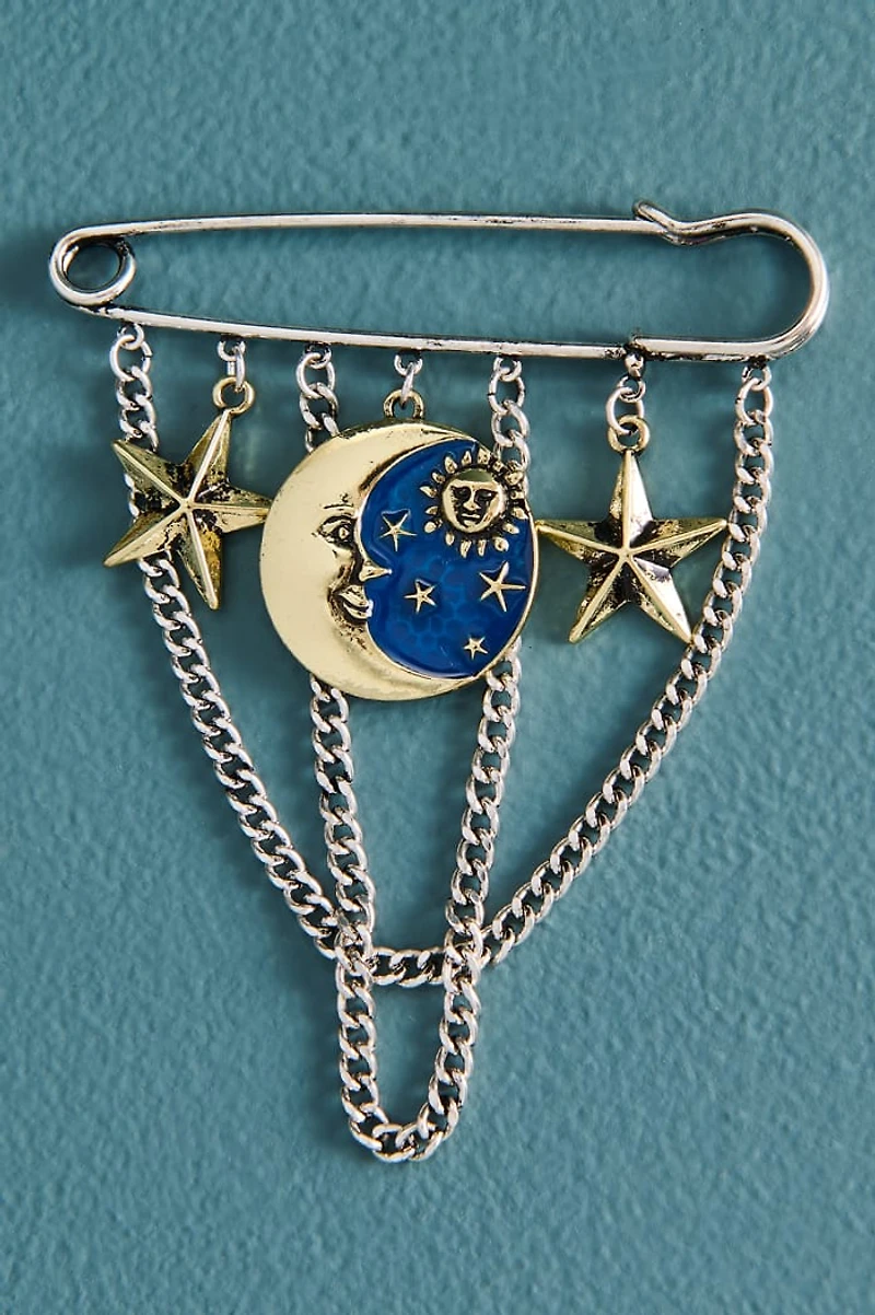 Celestial Moon Draped Chain Brooch