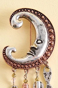 Metal Crescent Moon Charm Brooch