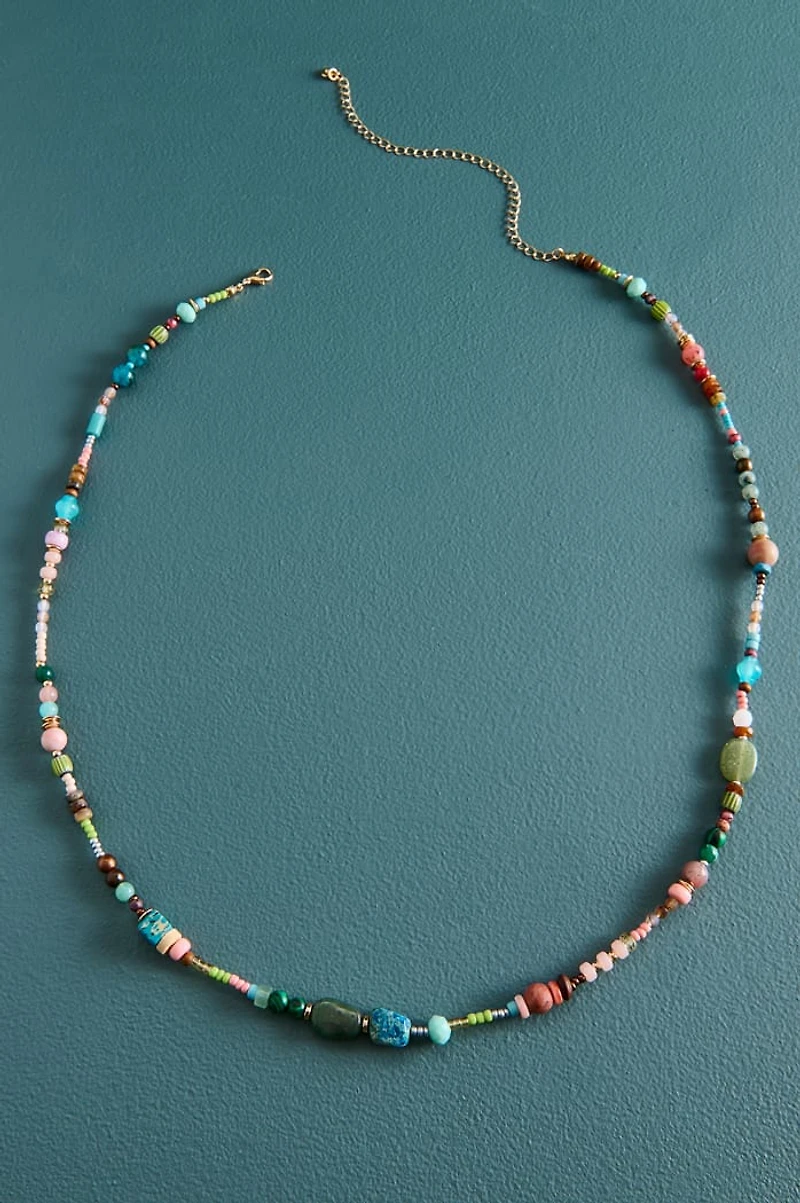 Rainbow Beaded Glass and Stone Belt
