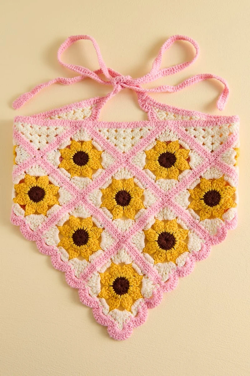 Sunflower Pink Crochet Headband Scarf