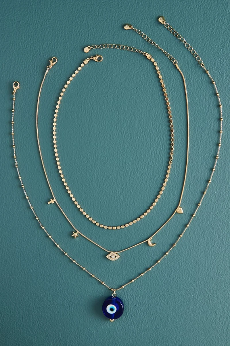 Buy Gold Evil Eye Layered Necklace Online for Boho Style