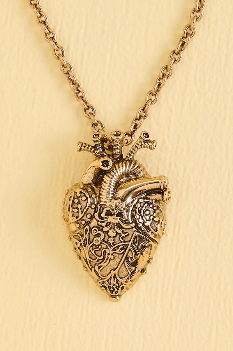Gold Antique Anatomical Heart Necklace