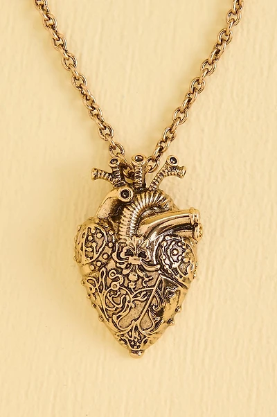 Gold Antique Anatomical Heart Necklace