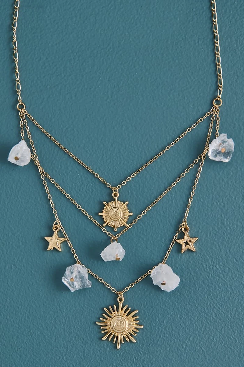 Celestial Quartz Triple Layered Necklace