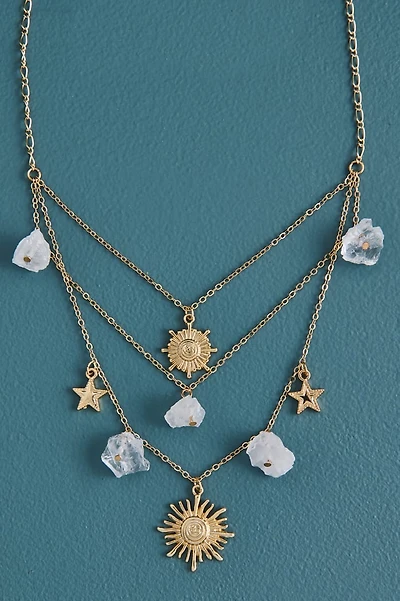 Celestial Quartz Triple Layered Necklace
