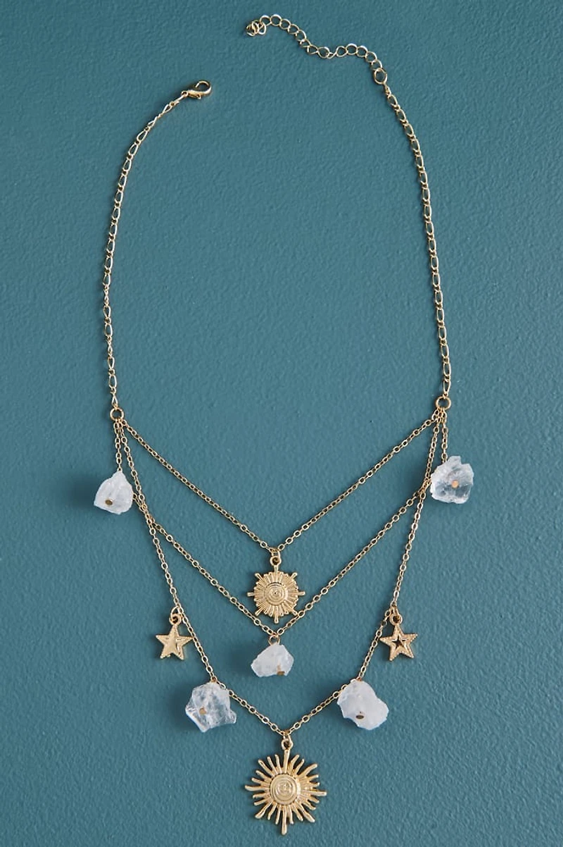 Celestial Quartz Triple Layered Necklace