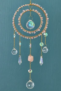 Rose Quartz Double Circle Rainbow Glass Suncatcher