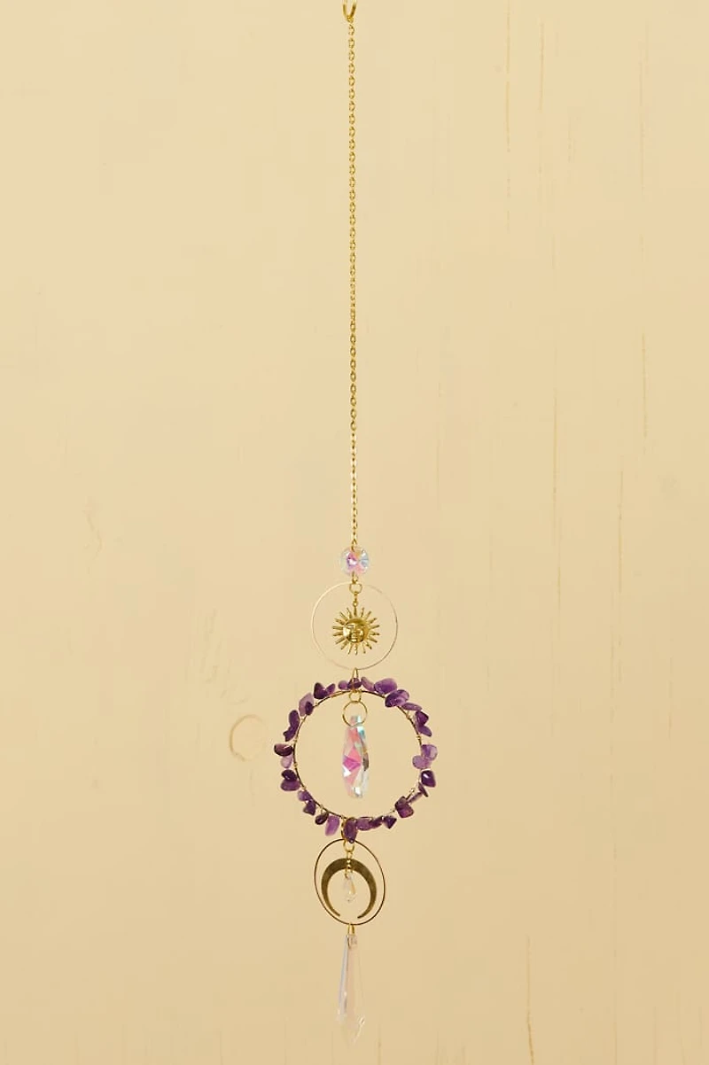 Amethyst Sun and Moon Rainbow Glass Suncatcher