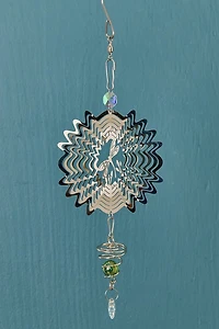 Silver Dragonfly Steel Rainbow Glass Spinner Suncatcher