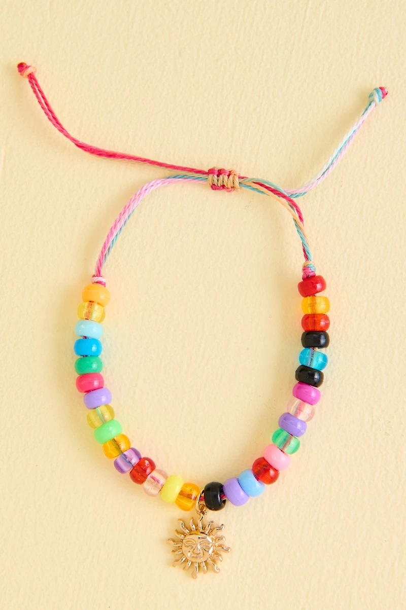 Gold Sun Rainbow Beaded Anklet